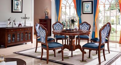 Komplett Set Esszimmer Gruppe Holz Stühle Essgarnitur Luxus Möbel 6 Lehnstuhl