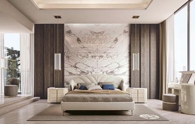 Bett 2x Nachttische Schminktisch mit Spiegel Hocker Set 5 tlg Italienische Möbel