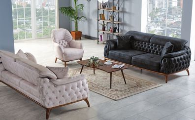 Sofagarnitur 3 + 3 + 1 Sitzer Modern Relax Sessel Chesterfield Modern Stil 3tlg Neu