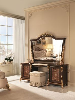 Wooden Set Dressing Table Stool Mirror Antique Style Bedroom Italian Furniture