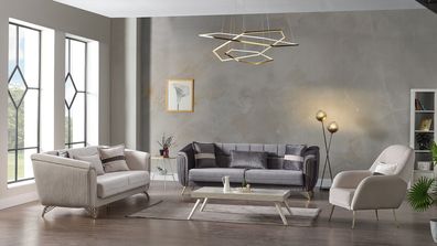 Designer Sofagarnitur 3 + 3 + 1 Sitzer Couch Polster Sitzgarnitur Samt Set Grau