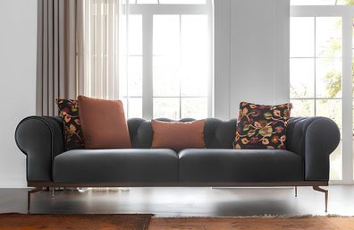 Chesterfield Dreisitzer Sofa 3 Sitzer Stoffsofa Sofas Blau Stoff Couch