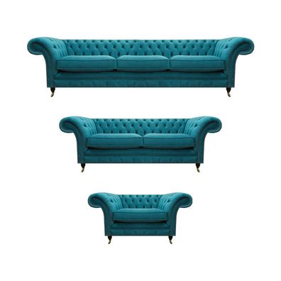 Wohnzimmer Blau Sofagarnitur 3tlg Chesterfield Luxuriöse Modern Möbel
