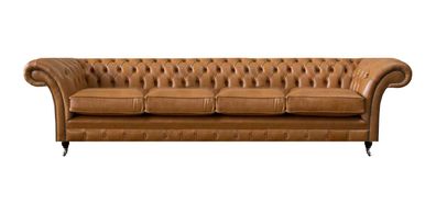 Wohnzimmer Luxuriöse Braun Sofa Big 4 Sitzer Design Chesterfield Ledersofa