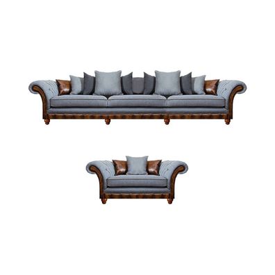 Luxus Stil Möbel Chesterfield Grau Sofagarnitur 2tlg Polster Couchen Wohnzimmer