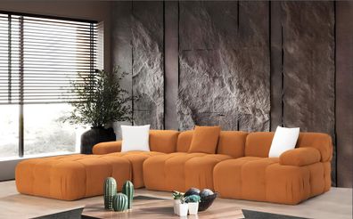 Klassisches Chesterfield Sofa aus Holz und Textil in Braun