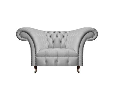 Sessel Grau Polstermöbel Chesterfield Textil Möbel Wohnzimmer Sitz