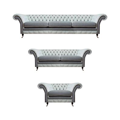 Chesterfield Grau Sofagarnitur 3tlg Design Möbel Polstermöbel Wohnzimmer