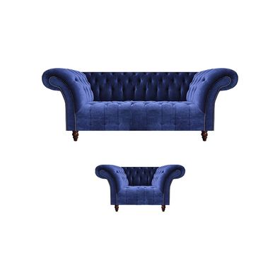 Moderne Sitzgruppe 2tlg Sofa Dreisitzer mit Sessel Chesterfield Sofagarnitur