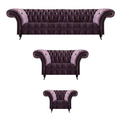 Exklusive Lila Chesterfield Wohnzimmer Polstergarnitur Designer Couchen