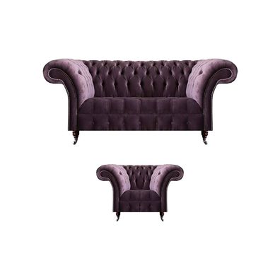 Lila Chesterfield Polstermöbel Designer Wohnzimmer Sofagarnitur 2tlg