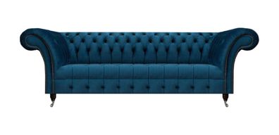 Luxus Blaue Chesterfield Textilcouch Wohnzimmer Polstermöbel 3-Sitzer