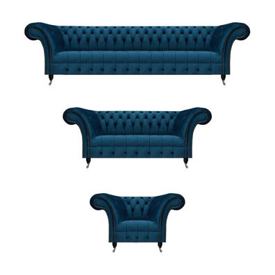 Luxuriöse Chesterfield Blaue Polstergarnitur Designer Textilsofas Sessel