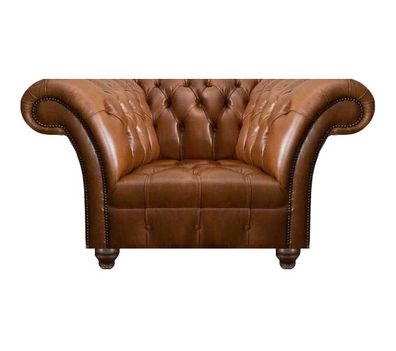 Brauner Chesterfield Einsitzer Wohnzimmer Ledersessel Polster 1-Sitzer