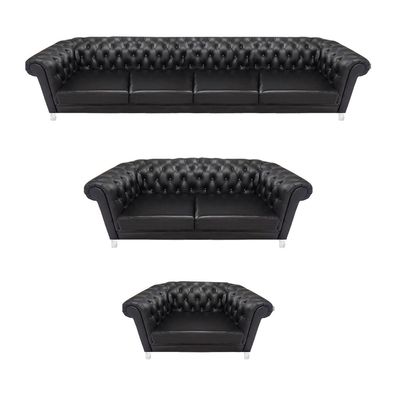 Schwarze Chesterfield Ledergarnitur Designer 4-Sitzer Zweisitzer Sessel
