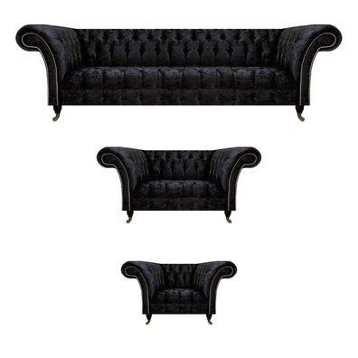 Chesterfield Schwarze Polstergarnitur Designer Wohnzimmer Couchen 3tlg