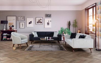 Luxus Sofagarnitur Dreisitzer 3 + 3 + 1 Sitz Stoff Sofa Textil Stil Sessel Sofa Sitz