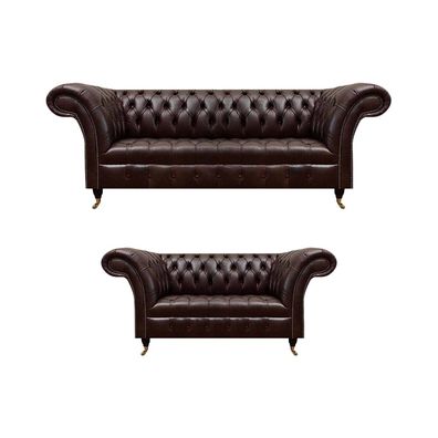 Dunkelbraune Chesterfield Ledergarnitur Moderne Ledersofas Sessel 2tlg