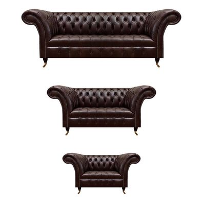 Luxuriöse Chesterfield Braune Ledergarnitur Wohnzimmer Polster Möbel
