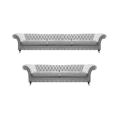 Chesterfield Weiße Sofagarnitur Edle Polstercouchen Stoffsofas 2tlg Set