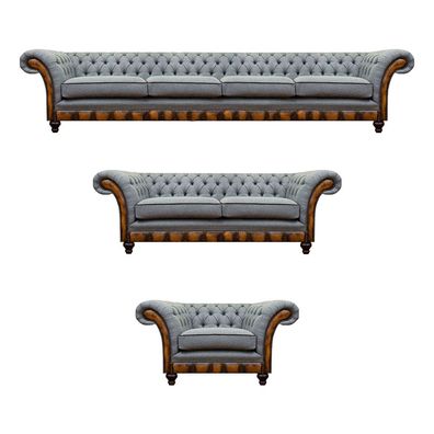 Chesterfield Hellgraue Couchen Designer 4-Sitzer Zweisitzer Lehnsessel