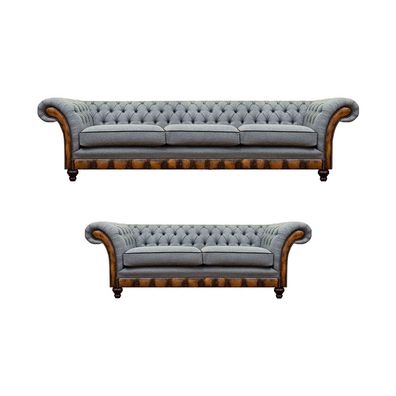 Graue Chesterfield Stoffsofas Luxuriöse Wohnzimmer Couchgarnitur 2tlg