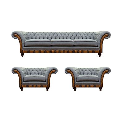 Stilvolle Chesterfield Hellgraue Couchgarnitur Wohnzimmer Sofas 3tlg