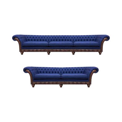 Blaue Chesterfield Stoffcouchen Designer Sofagarnitur Luxus Sitzmöbel