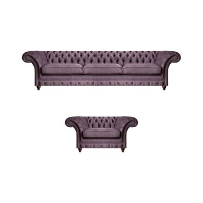 Lila Chesterfield Polstergarnitur Stilvoller Dreisitzer Textil Sessel