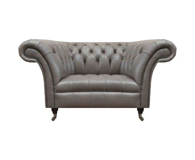 Grauer Chesterfield Lehnsessel Ledersessel Einsitzer Wohnzimmer 1-Sitzer