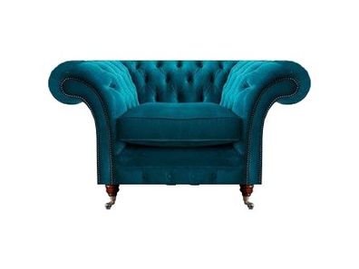 Sessel Blau Luxus Stil Chesterfield Wohnzimmer Polster Stoff Modern Textil