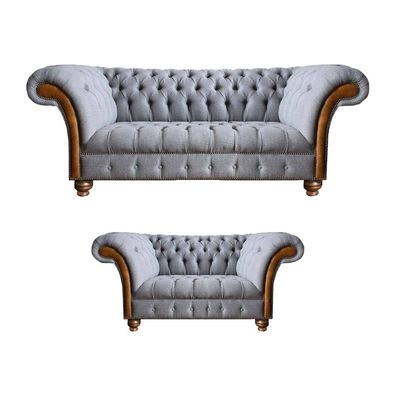 Hellgraue Chesterfield Sofas Designer Textil Couchen Polster Sitzmöbel