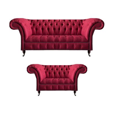 Rosa Chesterfield 3-Sitzer Stilvoller Zweisitzer Wohnzimmer Textil Set