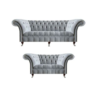 Chesterfield Hellgraue Polster Garnitur Designer 2x Textilsofas 2tlg
