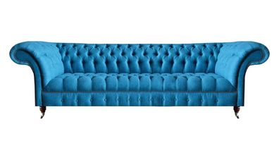 Chesterfield Stilvolle Wohnzimmer Hellblaue Viersitzer Couch Textil Sofa