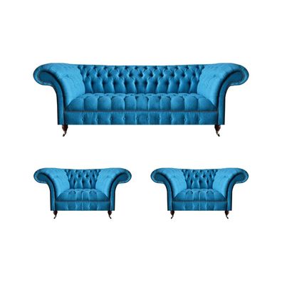 Wohnzimmer Chesterfield Sitzgarnitur Edler Dreisitzer 2x Polstersessel
