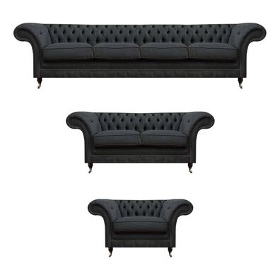 Chesterfield Graue Posltergarnitur Wohnzimmer Sitzmöbel Lehnsessel Sofas