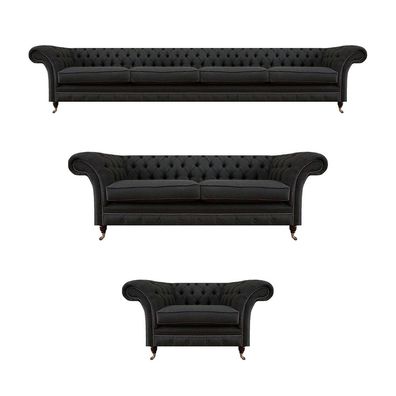 Schwarze Chesterfield Sofagarnitur Designer Zweisitzer Viersitzer Couch