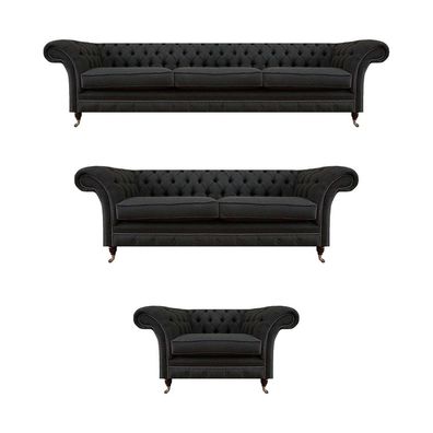 Schwarze Chesterfield Textil Couchen Edles Möbelset Designer Sofas 3tlg
