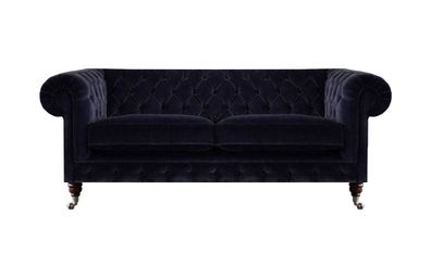 Dunkelblauer Chesterfield Zweisitzer Wohnzimmer Edles Stoffsofa Couch