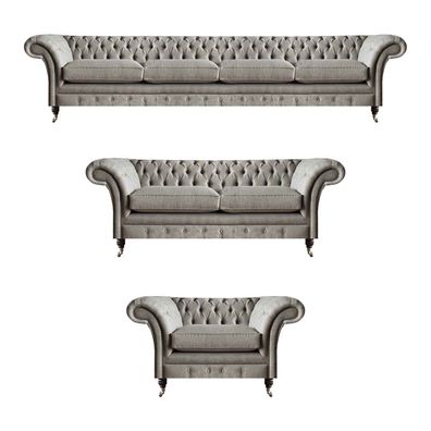 Chesterfield Hellgraue Stoffsofas Garnitur Wohnzimmer Polster Möbel