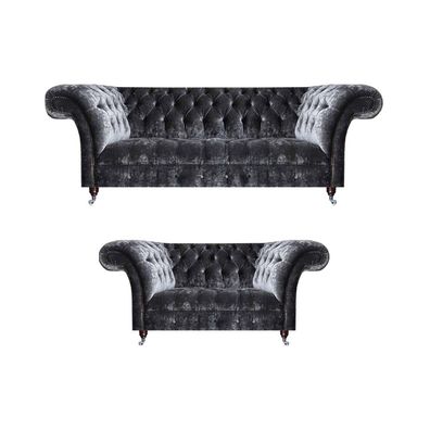 Exklusive Graue Chesterfield Sitzgarnitur Designer Dreisitzer 2-Sitzer