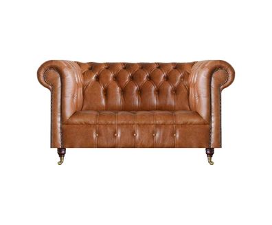 Hellbraune Chesterfield Couch Designer Leder Wohnzimmer Edler Zweisitzer