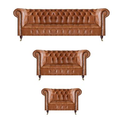 Hellbraune Chesterfield Sitzgarnitur Wohnzimmer Komplette Sofas 3tlg Set