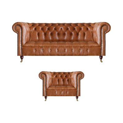 Braune Stilvolle Chesterfield Ledersofas Komplette Couchgarnitur 2tlg