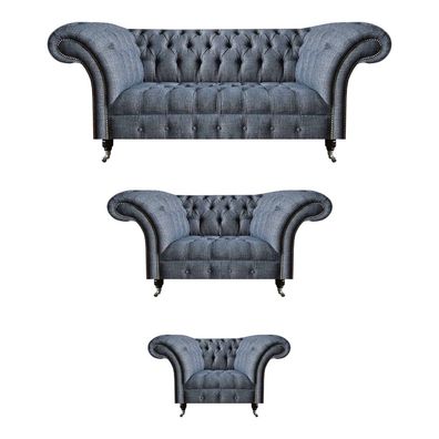 Wohnzimmer Chesterfield Set Designer Graue Sofagarnitur Sessel 3-Sitzer