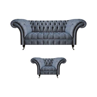 Graue Luxuriöse Chesterfield Polster Sitzmöbel Wohnzimmer Couchen 2tlg