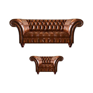 Luxuriöse Chesterfield Wohnzimmer Sitzgarnitur Ledersessel 3-Sitzer 2tlg