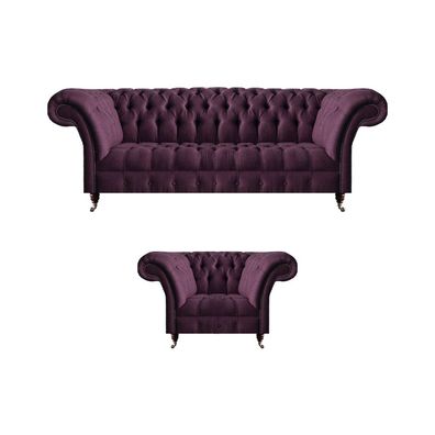 Perfekte Chesterfield Designer Möbel Luxus Lila Dreisitzer Einsitzer