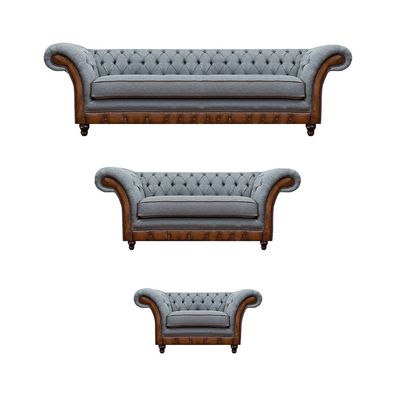Hellgrau-Braune Chesterfield Sitzmöbel Wohnzimmer Couchgarnitur 3tlg
